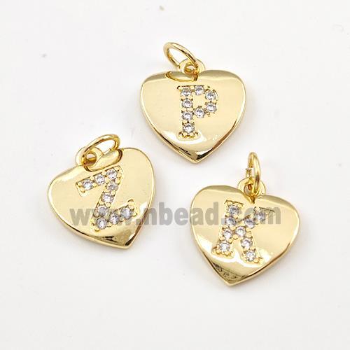 Copper Heart Alphabet Pendant Pave Zirconia Mixed Letters Gold Plated