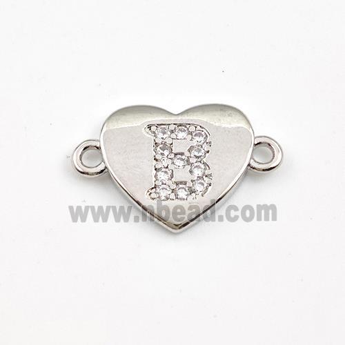 Copper Heart Connector Pave Zirconia Letter-B Platinum Plated