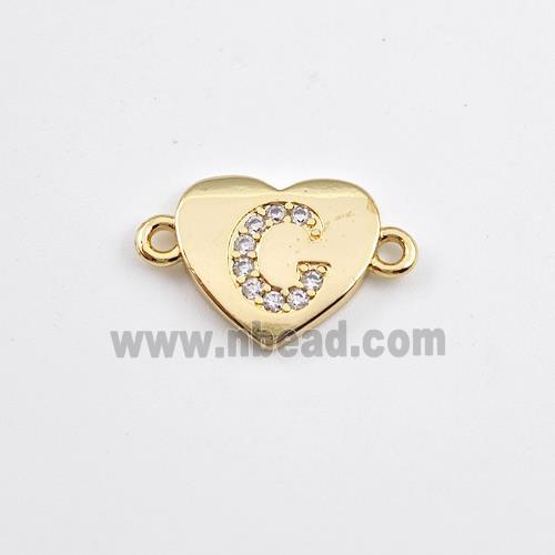 Copper Heart Connector Pave Zirconia Letter-C Gold Plated