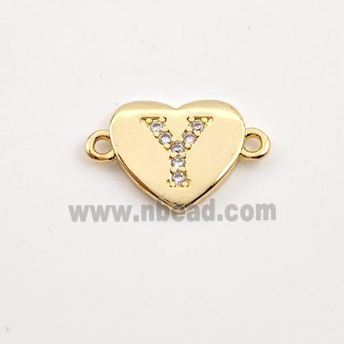 Copper Heart Connector Pave Zirconia Letter-Y Gold Plated