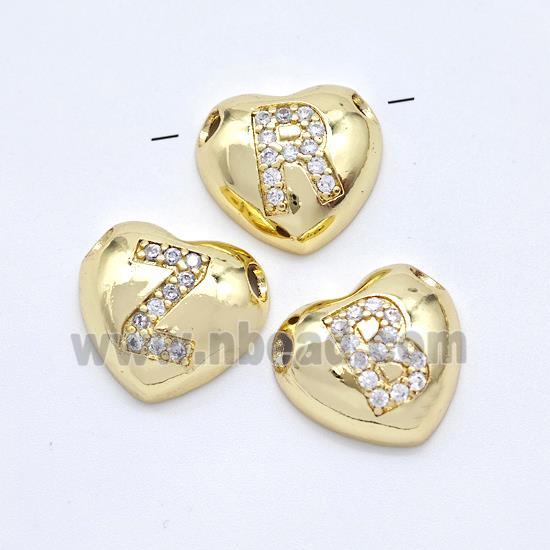 Copper Heart Alphabet Pendant Pave Zirconia Mix Letters Large Hole Gold Plated