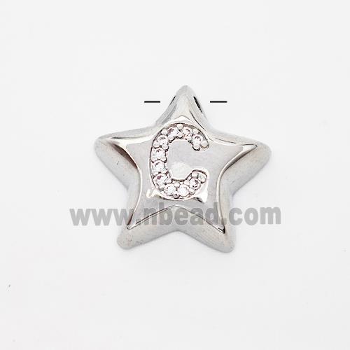 Copper Star Pendant Pave Zirconia Letter-C Large Hole Platinum Plated