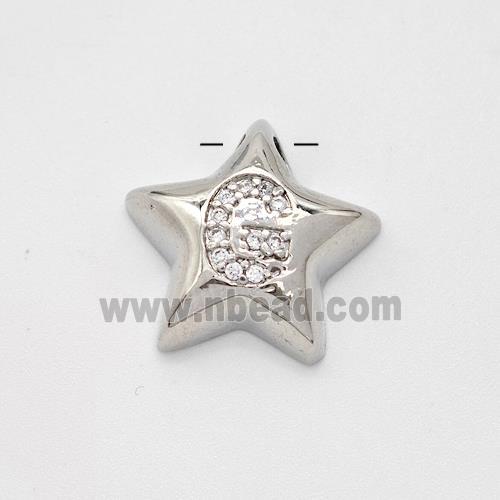 Copper Star Pendant Pave Zirconia Letter-G Large Hole Platinum Plated