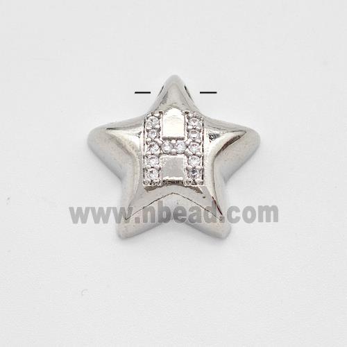 Copper Star Pendant Pave Zirconia Letter-H Large Hole Platinum Plated