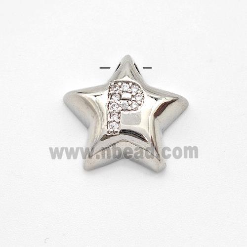 Copper Star Pendant Pave Zirconia Letter-P Large Hole Platinum Plated