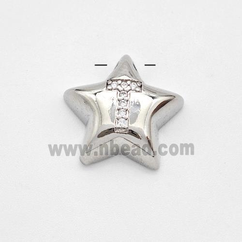 Copper Star Pendant Pave Zirconia Letter-T Large Hole Platinum Plated