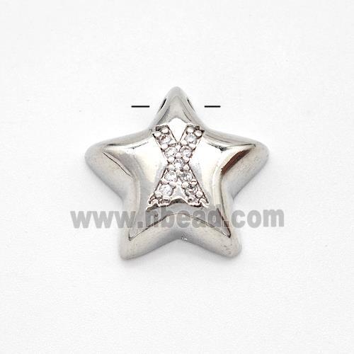 Copper Star Pendant Pave Zirconia Letter-X Large Hole Platinum Plated