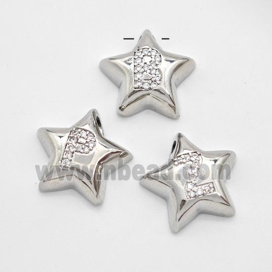 Copper Star Alphabet Pendant Pave Zirconia Mixed Letters Large Hole Platinum Plated