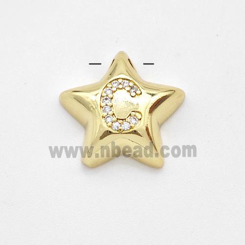 Copper Star Pendant Pave Zirconia Letter-C Large Hole Gold Plated