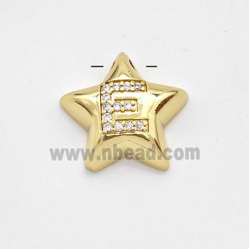 Copper Star Pendant Pave Zirconia Letter-E Large Hole Gold Plated