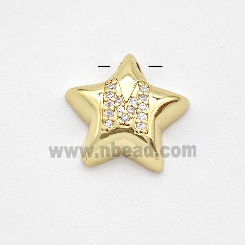 Copper Star Pendant Pave Zirconia Letter-M Large Hole Gold Plated