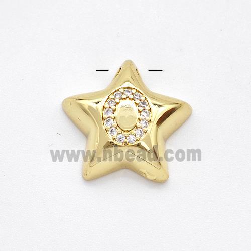 Copper Star Pendant Pave Zirconia Letter-O Large Hole Gold Plated