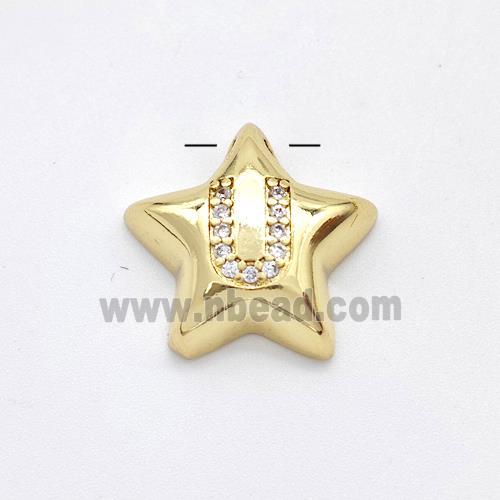 Copper Star Pendant Pave Zirconia Letter-U Large Hole Gold Plated