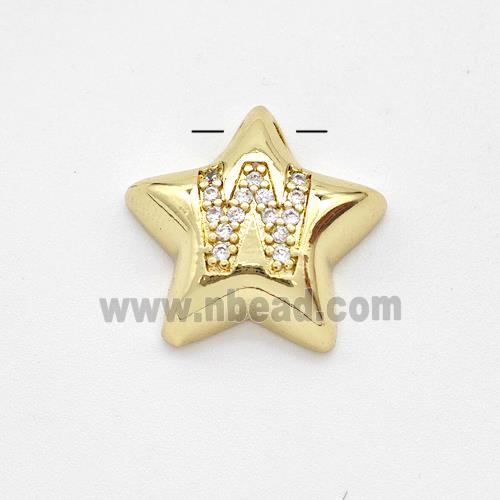 Copper Star Pendant Pave Zirconia Letter-W Large Hole Gold Plated