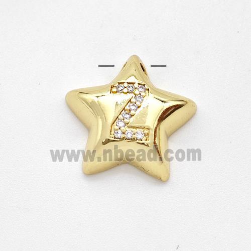 Copper Star Pendant Pave Zirconia Letter-Z Large Hole Gold Plated