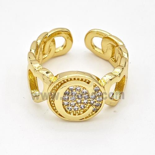 Copper Ring Pave Zirconia Letter-C Gold Plated