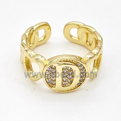 Copper Ring Pave Zirconia Letter-D Gold Plated