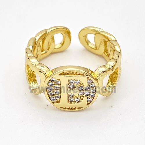 Copper Ring Pave Zirconia Letter-E Gold Plated