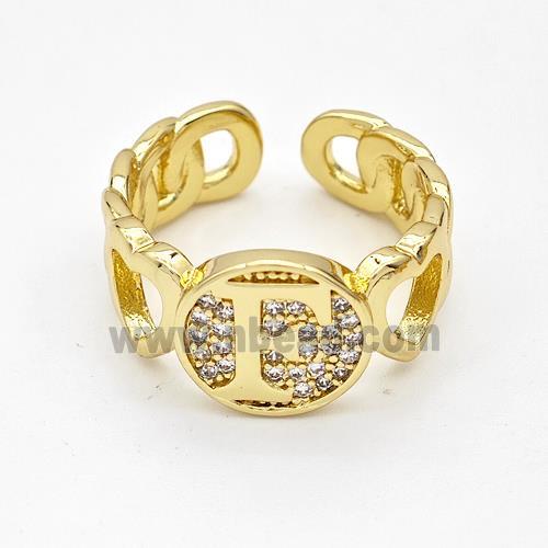 Copper Ring Pave Zirconia Letter-F Gold Plated