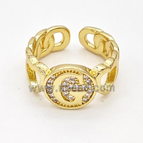 Copper Ring Pave Zirconia Letter-G Gold Plated