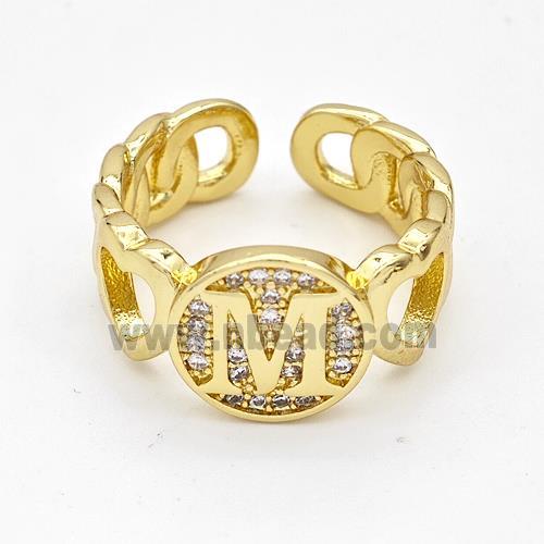 Copper Ring Pave Zirconia Letter-M Gold Plated