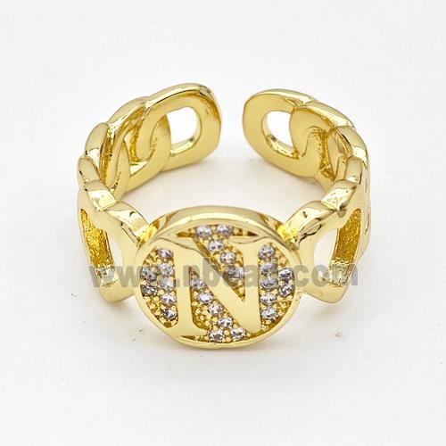 Copper Ring Pave Zirconia Letter-N Gold Plated