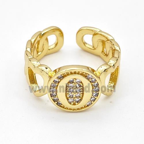 Copper Ring Pave Zirconia Letter-O Gold Plated