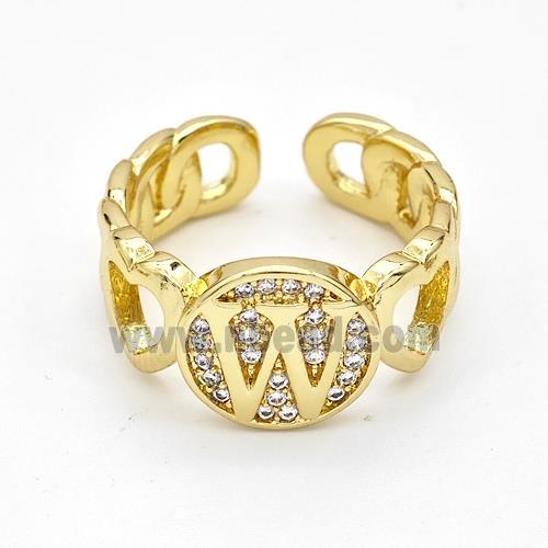 Copper Ring Pave Zirconia Letter-W Gold Plated