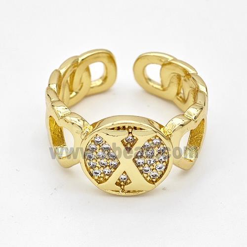 Copper Ring Pave Zirconia Letter-X Gold Plated