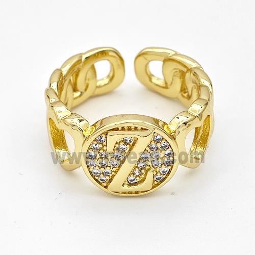 Copper Ring Pave Zirconia Letter-Z Gold Plated