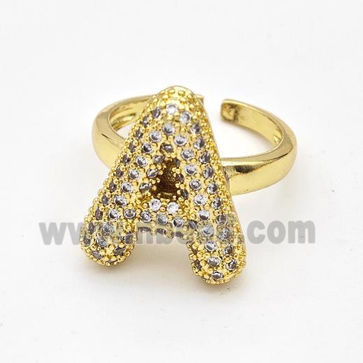 Copper Ring Pave Zirconia Letter-A Gold Plated