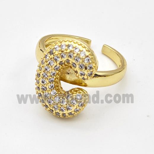 Copper Ring Pave Zirconia Letter-C Gold Plated