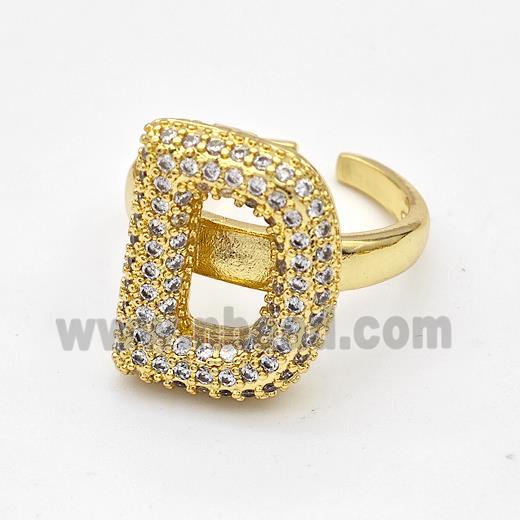 Copper Ring Pave Zirconia Letter-D Gold Plated