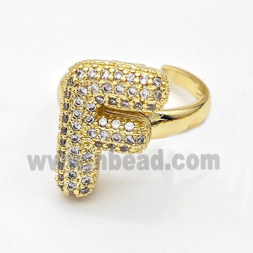 Copper Ring Pave Zirconia Letter-F Gold Plated