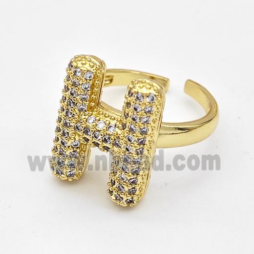 Copper Ring Pave Zirconia Letter-H Gold Plated