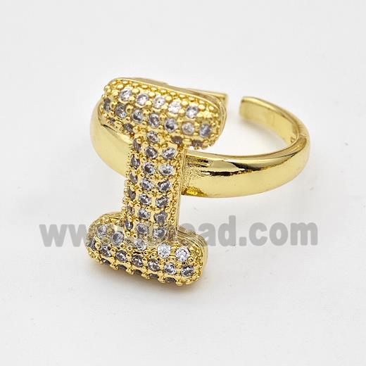 Copper Ring Pave Zirconia Letter-I Gold Plated