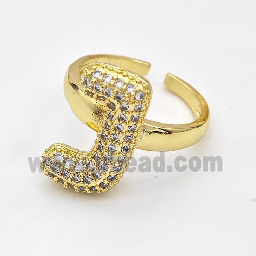 Copper Ring Pave Zirconia Letter-J Gold Plated