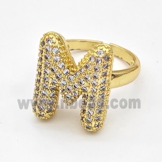 Copper Ring Pave Zirconia Letter-M Gold Plated