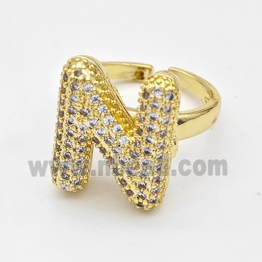 Copper Ring Pave Zirconia Letter-N Gold Plated