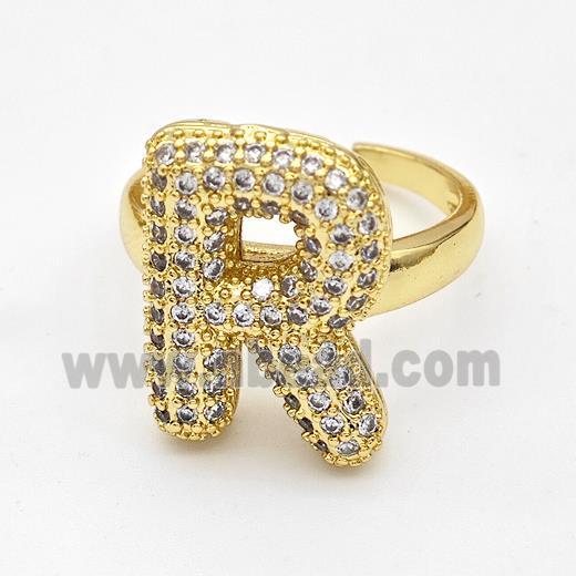 Copper Ring Pave Zirconia Letter-R Gold Plated