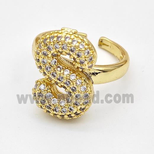 Copper Ring Pave Zirconia Letter-S Gold Plated