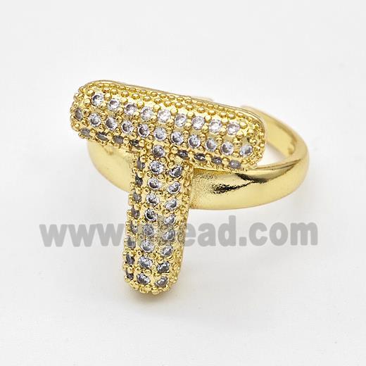 Copper Ring Pave Zirconia Letter-T Gold Plated