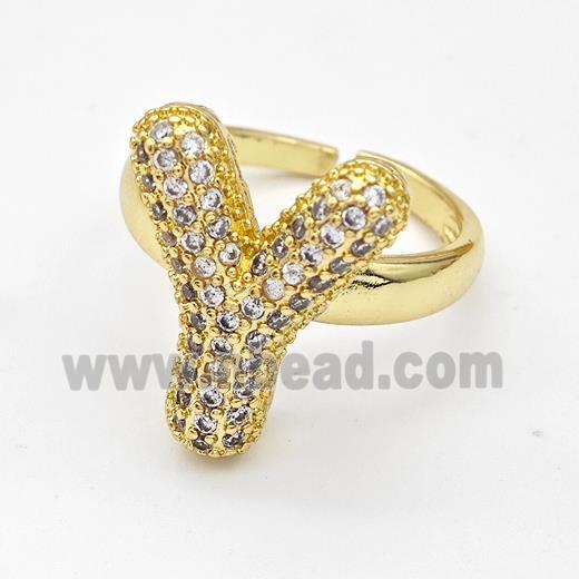 Copper Ring Pave Zirconia Letter-Y Gold Plated