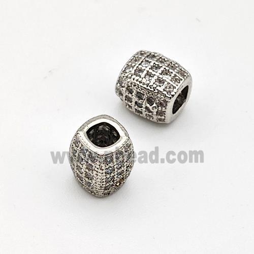 Copper Barrel Beads Micro Pave Zirconia Large Hole Platinum Plated