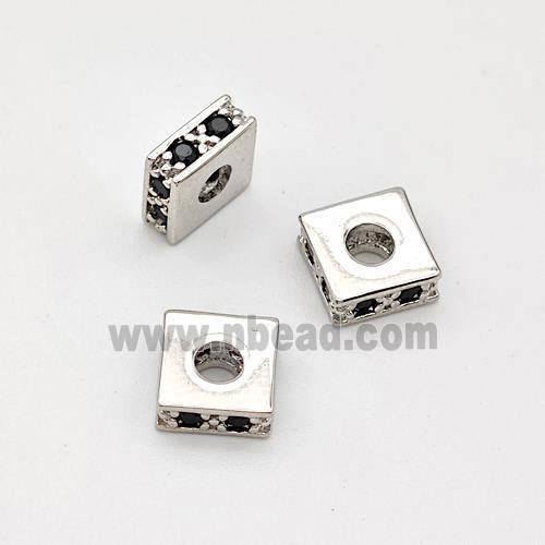 Copper Square Beads Pave Zirconia Spacer Platinum Plated