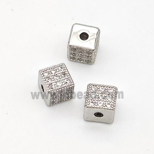 Copper Cube Beads Micro Pave Zirconia Platinum Plated