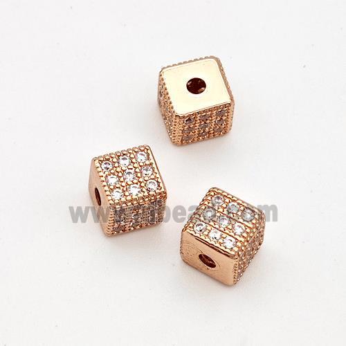 Copper Cube Beads Micro Pave Zirconia Rose Gold