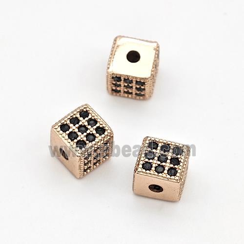 Copper Cube Beads Micro Pave Zirconia Rose Gold