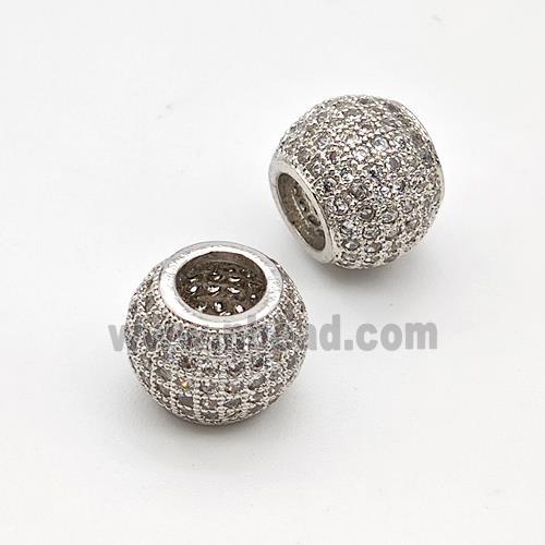 Copper Round Beads Micro Pave Zirconia Large Hole Platinum Plated