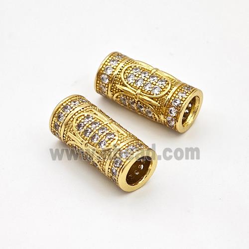 Copper Tube Beads Micro Pave Zirconia Large Hole Gold Plated